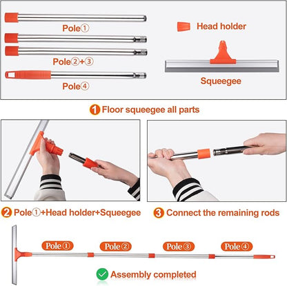 ITTAR Floor Squeegee with 60" Stainless Steel Handle, 17.2" Silicone Blade Floor Scrubber for Bathroom, Shower, Garage, Tile, Window and Water Removal