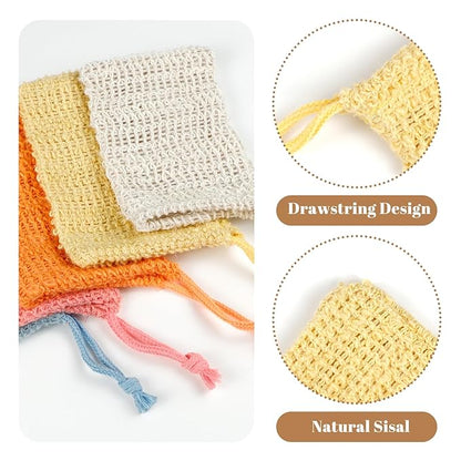 15 Pcs Sisal Soap Bag, Natural Soap Saver Pouch and Bar Soap Bags, Colorful Soaps Holder with Drawstring for Foaming and Drying The Soap Shower Bath Exfoliating Exfoliation(5 Colors)