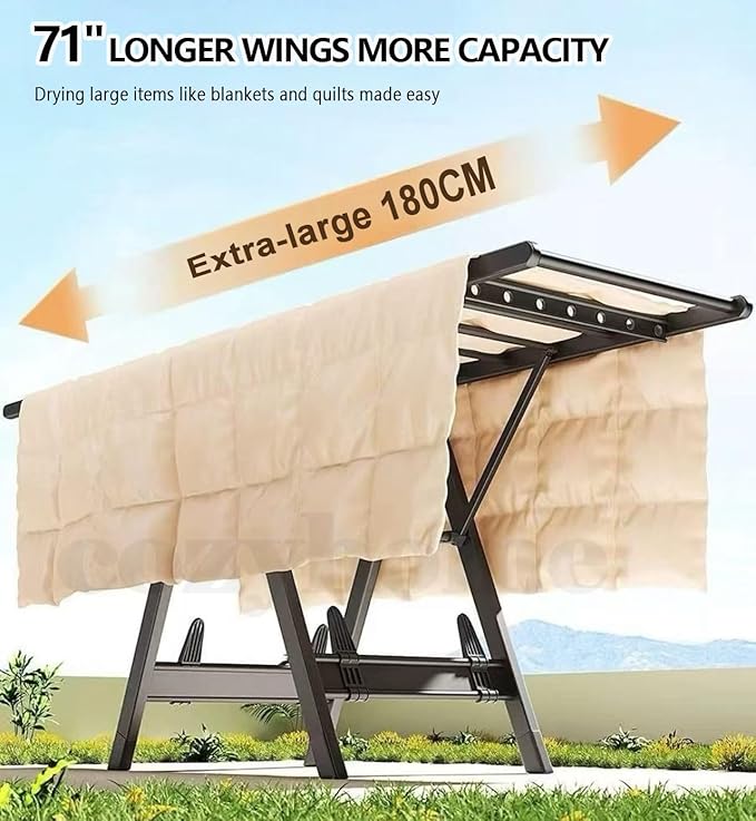 71" Clothes Drying Rack Foldable, Clothes Airer Drying Rack with Wheels, Heavy Duty Metal Laundry Dryer, Extra-Thick Free-Standing Design Indoor Outdoor Use