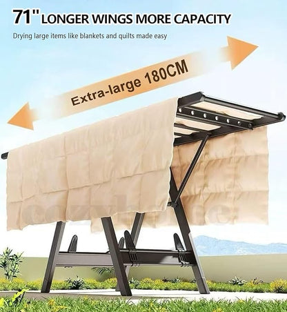 71" Clothes Drying Rack Foldable, Clothes Airer Drying Rack with Wheels, Heavy Duty Metal Laundry Dryer, Extra-Thick Free-Standing Design Indoor Outdoor Use