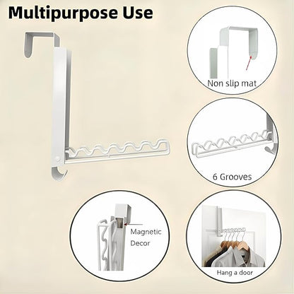 Over The Door Drying Rack, Double Folding Portable Over The Door Hooks for Small Space, Laundry Bathroom Bedroom Travel Storage Drying 2 Pack, White