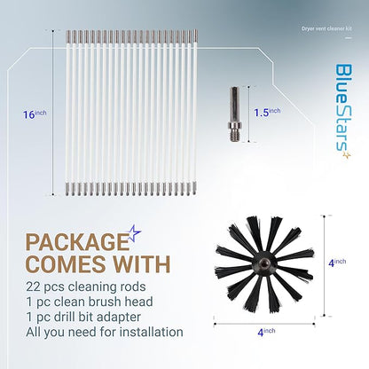 Upgraded 30 Feet Dryer Vent Cleaner Kit with Drill Attachment - Extendable Dryer Vent Cleaner Kit with Brush & 22 Detachable Rods - Compatible with Most Vacuum Cleaner