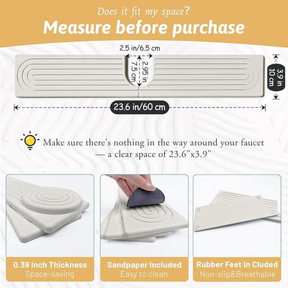 New Version Super Absorbent Faucet Mat, Kitchen Sink Dish Drying Stone Tray, Prevents Moisture Buildup, Diatomaceous Earth Faucet Handle Drip Catcher, Sink Splash Guard Bathroom Accessories, Ash Gray