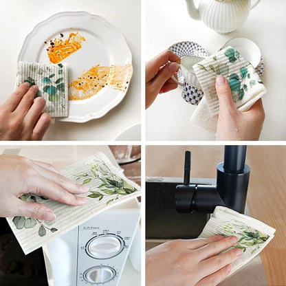 6 Pieces Swedish Kitchen Dishcloths Green Eucalyptus Cleaning Cloths Reusable Absorbent Sponge Cloths Dish Quick Drying Washable Cleaning for Kitchen,Washing,Hand, Counter Wipes