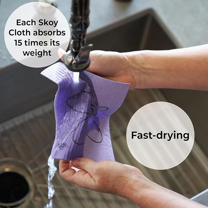 Skoy Cloth, 4-Pack Versatile Swedish Dishcloths for Kitchen and Household Use, Reusable Cleaning Cloths, Planet-Friendly, Dishwasher and Dryer-Safe, Assorted Colors