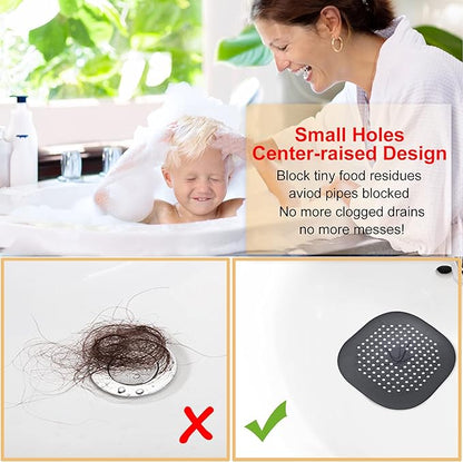 Hair Drain Catcher,Square Drain Cover for Shower Silicone Hair Stopper with Suction Cup,Easy to Install Suit for Bathroom,Bathtub,Kitchen 2 Pack (Ivory White Black)