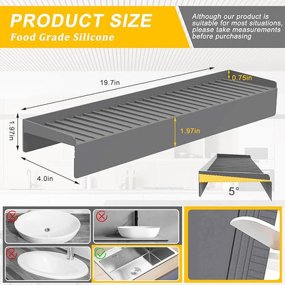 Kitlers Silicone Edge Protectors - Multifunction Sink Accessories, Splash Guard & Draining Mat for Kitchen, Bathroom Sink, Steel, Granite, Quartz Countertops(Gray)