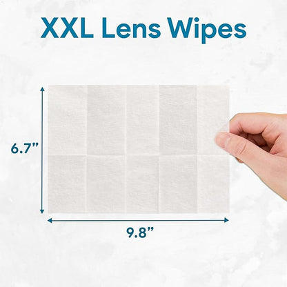 XXL Lens Wipes, 250 Count - 9.8"x6.7" Eye Glasses Cleaner Wipes for Lenses, Watches, Display Screens, and More - Cleans and Shines - Quick Drying, No Smear with Isopropyl Alcohol