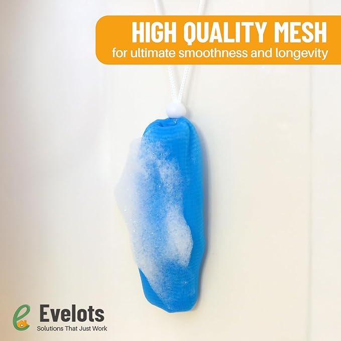Evelots Exfoliating Mesh Loofah Soap Pouches - 5 Pack - Bath, Shower Body Facial Cleaning Scrubbers - Removes Dead Skin - Hanging Cord - Extend The Life of Your Soap Bars