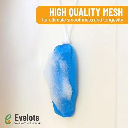 Evelots Exfoliating Mesh Loofah Soap Pouches - 5 Pack - Bath, Shower Body Facial Cleaning Scrubbers - Removes Dead Skin - Hanging Cord - Extend The Life of Your Soap Bars