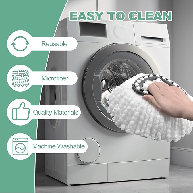 Mop Heads Replacements for Ocedar, Spin Mop Replacement for O-Cedar EasyWring 1 Tank System Mop Refills, Include 3 Pack Heads, 1 Scrub Brush & 1 Base Combo