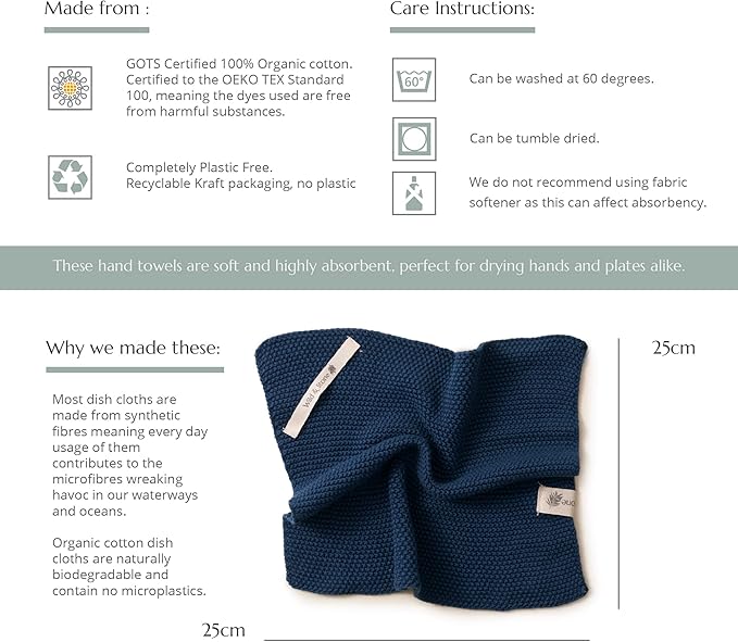 Wild & Stone | Organic Cotton Dish Cloth | Eco-Friendly Kitchen Cloth | Biodegradable & Compostable Cleaning Cloth | Slate Grey
