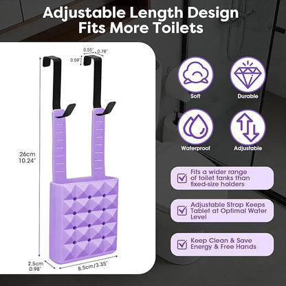 2Pcs Adjustable Toilet Tank Tablet Holder-Hanging Silicone Basket Carrier with Rustproof Hooks for Bowl Cleaner & Bleach Tablet Hanger Pouch Organizer, Accessory Fit Up to 7" Water Level