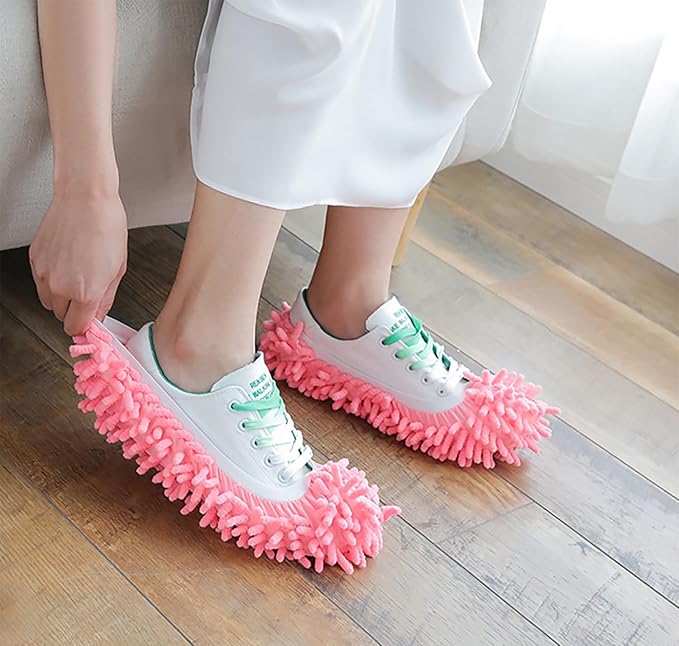 6 Pairs (12 Pieces) Dust Mop Slippers Shoe Cover Multi-Function Soft Washable Reusable Floor Cleaning Shoe Cover House Kitchen Office Cleaning Tools (Blue)