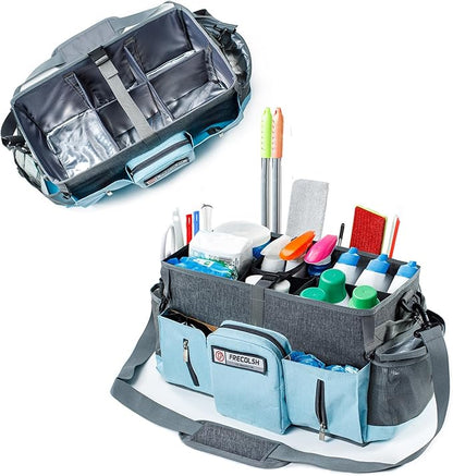 Large Cleaning Supplies Organizer-Cleaning Caddy Organizer With Handles & Shoulder Strap-Cleaning Bags for Cleaning Suppliers-Housekeepers Wearable Cleaning Tote Upgraded