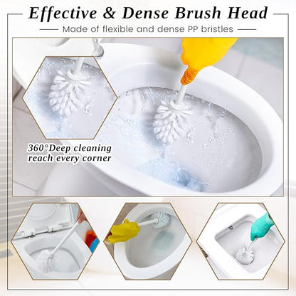 FoldTier 1 Set Toilet Holder and Brush Set 16.14 Inch Toilet Bowl Cleaner Brush with Caddy Bathroom Scrub Plastic Scrubber with Long Handle for Bathroom Cleaning, Easy to Assemble (White)