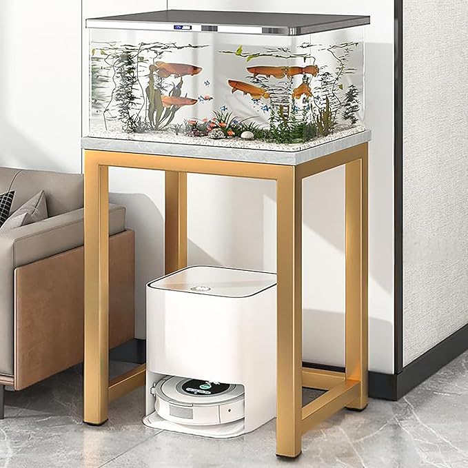 Storage Rack Above The Sweeping Robot,Robot Vacuum Stand Cabinet,Entryway Hallway Double-Tier Robot Vacuum Cleaner Shelf,Steel Frame with Wooden Top,Small End Tables for Bathroom(Gray/Gold,60x35/23.6x