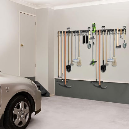 LEYU Metal Garage Tool Organizer Wall Mount, 4 Pack Garden Tool Organizer With Extension Cord Straps, Garage Organization Hooks and Hangers for Shed, Yard Storage, Wall Holder for Hanging Broom Mop