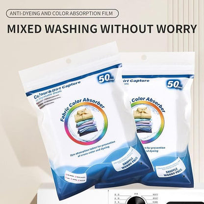Color Catcher Laundry Sheets - 50 Piece Dye Absorber Sheet Pack | Protects Clothes from Color Bleeding, Prevents Fabric Staining During Wash, Ideal for Travel, Dorm, and Home Laundry Use