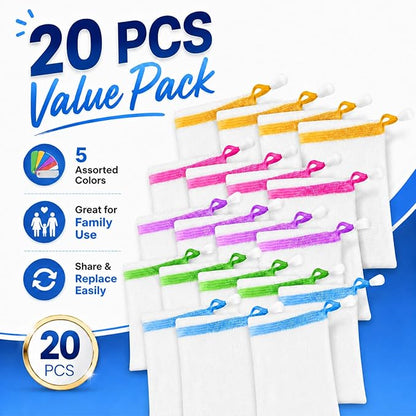 Lagincig 20 Pcs Soap Bag - Mesh Bar Soap Pouch with Drawstring, Nylon Foaming Holder for Shower, Travel, Gym, Bathroom