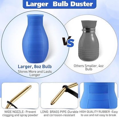 Diatomaceous Earth Powder Duster, 8OZ Garden Powder Applicator Dispenser with Long Metal Tube, Bulb Duster Sprayer for Home Organic Gardening Agricultural Supply(Blue, 1 Pack)