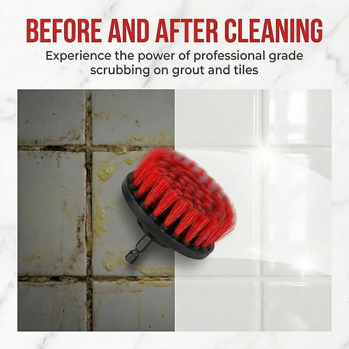 Drill Brush Attachment Set, 5 Pack Power Scrubber Cleaning Brush Kit with Extension Rod for Bathroom, Tub, Tile, Grout, Kitchen, Floor and Wheel Rims (Red)