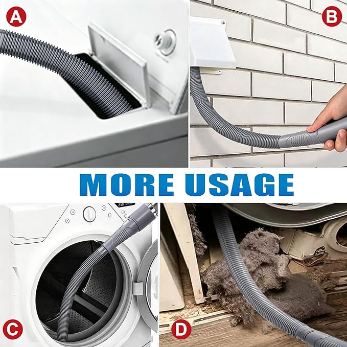 Dryer Vent Cleaner Kit: Vacuum Hose With Brush & Gloves Fits for Vacuums Cleaner, Refrigerator Condenser Coils, and Tight Spaces Behind Appliances, Deep Cleaning Tools for Clogged Ducts-Gray