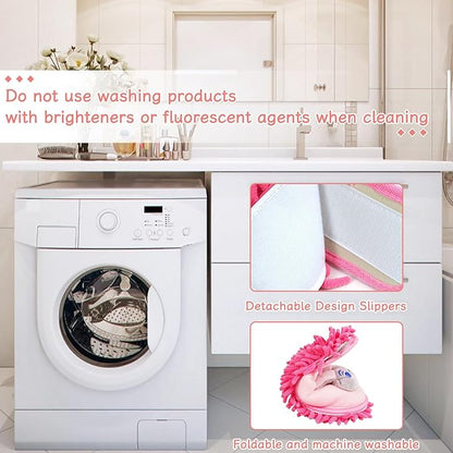 Liitrton Mop Slippers Cartoon Mop Shoes, Washable Microfiber Slippers for Floor Cleaning, Detachable Mopping Slippers for Women Home Floor Cleaning Tools (Pink Rabbit, Women 7-9/Men 5-7)