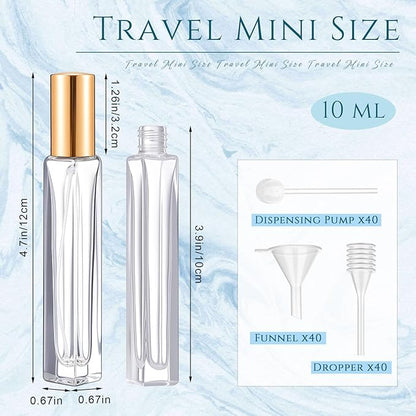Domensi 40 Pcs 10/15/20/30 ml Perfume Travel Refillable Glass Bottles Spray Bottle Perfume Atomizer for Cologne Dispenser Leak-proof Fragrance Bottles Atomizer Pump Kit (10 ml,Gold)