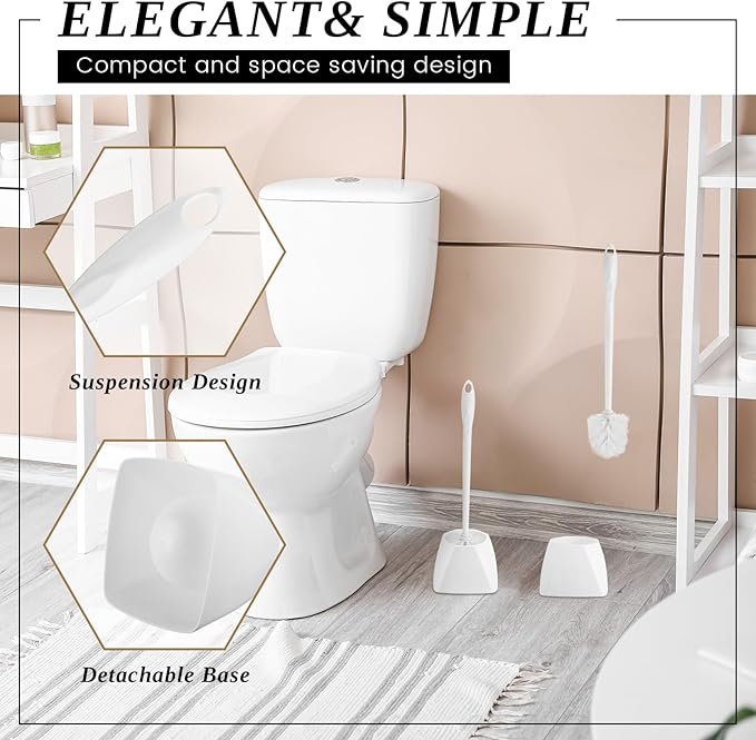 FoldTier 1 Set Toilet Holder and Brush Set 16.14 Inch Toilet Bowl Cleaner Brush with Caddy Bathroom Scrub Plastic Scrubber with Long Handle for Bathroom Cleaning, Easy to Assemble (White)