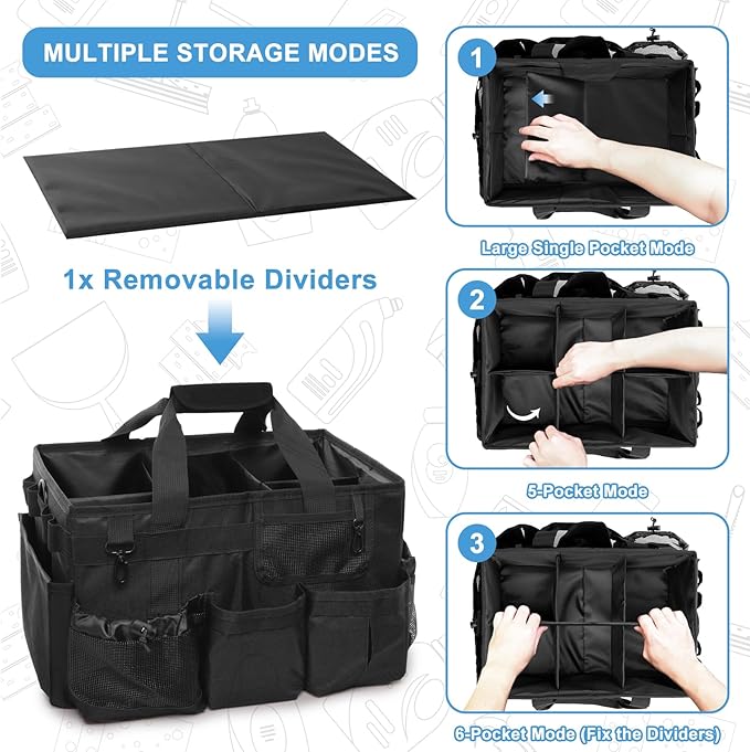 Large Wearable Cleaning Caddy Bags, Cleaning Supplies Organizer with Detachable Divider & Adjustable Shoulder Straps for Housekeepers & Cleaners, 14 inch Black Tool Bag