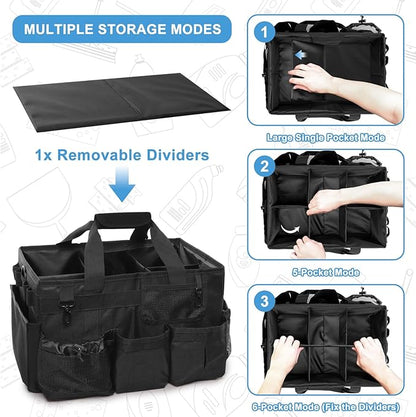 Large Wearable Cleaning Caddy Bags, Cleaning Supplies Organizer with Detachable Divider & Adjustable Shoulder Straps for Housekeepers & Cleaners, 14 inch Black Tool Bag