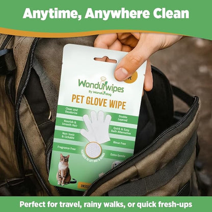 6pc. Premium Pet Glove Cleaning Wipes for Dogs & Cats | Textured, Deodorizing & Hypoallergenic Gloves with Aloe Vera & Shea Butter – Gentle, Skin-Safe Wipes for Fur, Face & Body, Odor Control