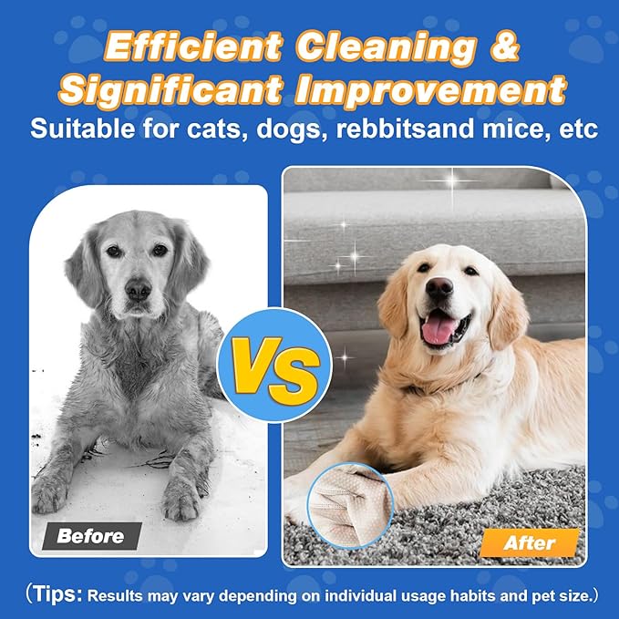 Pet Glove Wipes for Dogs and Cats, Deodorizing Cleaning Gloves, Hypoallergenic Coconut Oil Grooming Wipes, Individually Wrapped, for Pet Dry Cleaning, Daily Care and Travel, 9 Pcs