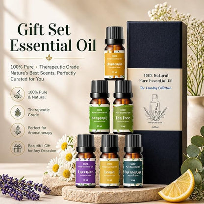 Essential Oils for Laundry, Dryer Balls & Diffusers | 60ml | 6 Pack of the Most Sought-After Scents for Aromatherapy, Lavender, Tea Tree, Eucalyptus, Bergamot, Lemon & Chamomile