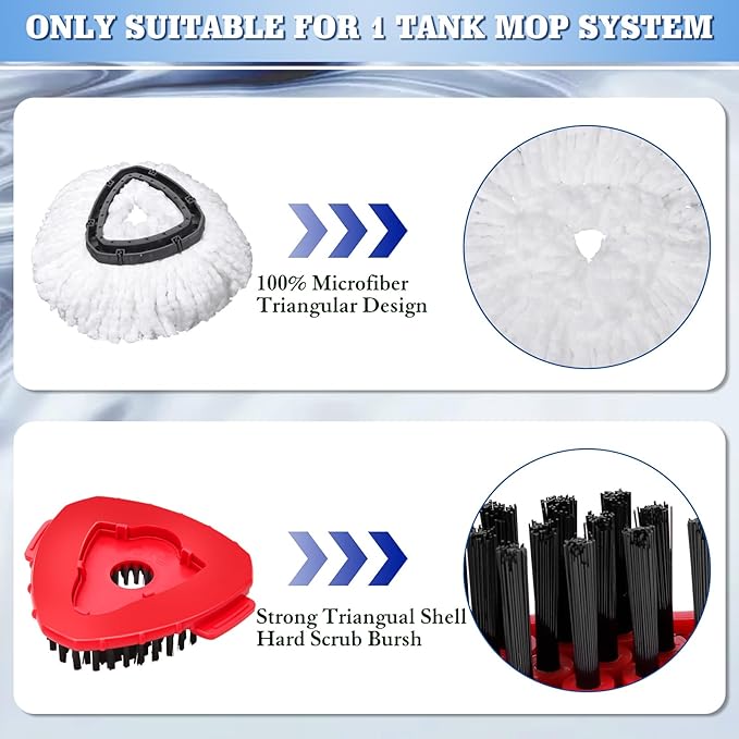 4 Pack Microfiber Mop Replacement Heads Compatible with Ocedar EasyWring 1-Tank System - Includes 1 Mop Scrub Brush Head, 1 Mop Base, Easy Cleaning Mop Head Refills (White)