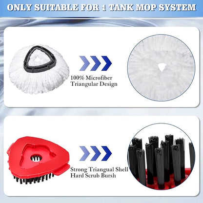 4 Pack Microfiber Mop Replacement Heads Compatible with Ocedar EasyWring 1-Tank System - Includes 1 Mop Scrub Brush Head, 1 Mop Base, Easy Cleaning Mop Head Refills (White)