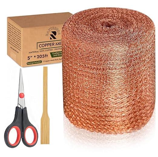 3rd Gen Copper Mesh Rodent Control Kit 5" x 205ft, 100% Premium Copper Wool for Sealing Holes & Water Gaps, Blocks Slugs, Snails, Mice & Pests – with Scissors & Packing Tool