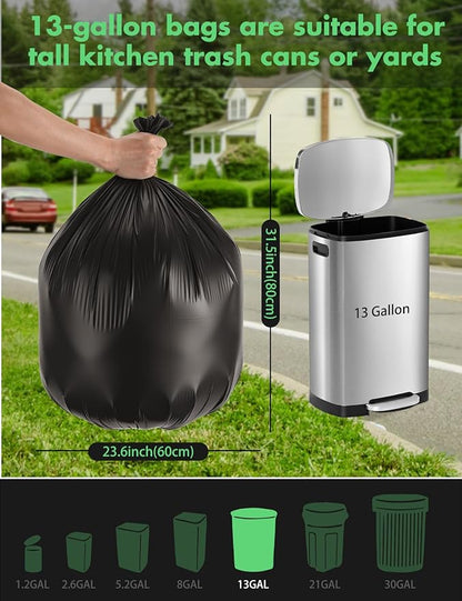 13-Gallon compostable Trash Bags: 50 Count Biodegradable Garbage Bags for tall kitchen trash can Liner, Thick Unscented, Tear & Leak Proof for Food Waste/bathroom/Garden, Black