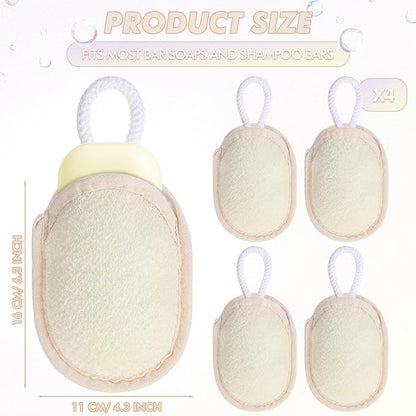 Sunnyray 4 Pcs Bath Body Exfoliating Soap Saver, Exfoliator Scrubber Pouch, Bath Loofah Sponge Body Scrubber Shower Sponge Exfoliating Mesh Pouf for Women and Men Bathing (Yellow)