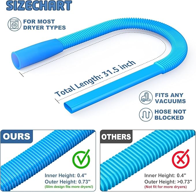 PetOde Dryer Vent Cleaner Kit, Flexible Dryer Lint Vacuum Attachment Compatible with Most Vacuum Cleaner, Blue