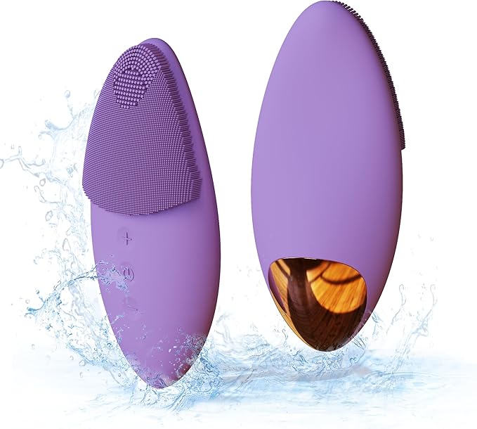 Bella Ciao 12-Speed Gentle Facial-Cleansing Brush, Rechargeable Silicone Face Scrubber, Deep-Cleaning and Exfoliating Face-Wash Brush, Water-Resistant Design, Purple