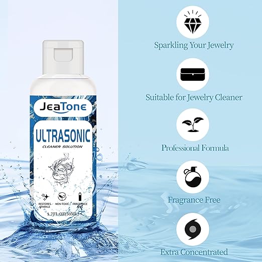 Ultrasonic Jewelry Cleaner Solution for Ultrasonic Cleaner Machine, Professional Cleaning of Jewelry, Diamonds, Gold, Silver, Remove Odors, Discoloration & Stains 50ml