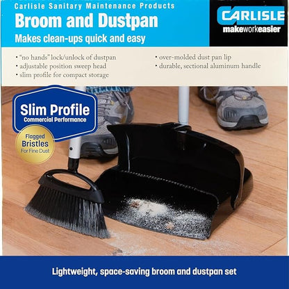Carlisle FoodService Products Broom with Dustpan Combo Set – DuraPan, Adjustable Broom and Dustpan Set, Lightweight Metal and Plastic Design, 36", 4 Pack, Black