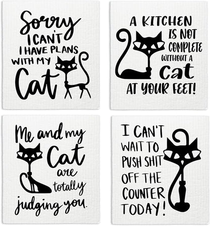 Cat Swedish Dishcloths for Kitchen, Papaya Reusable Paper Towels, 4 Pack Dish Towels for Kitchen, Reusable Paper Towels Washable, Swedish Dish Cloths