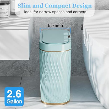 Ogikey Bathroom Small Trash Can with Automatic Touchless Lid, 2.6 Gallon Smart Garbage Can Narrow Waterproof Trash Bin for Bedroom, Office, Living Room
