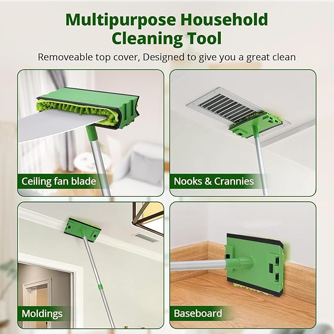 Ceiling Fan Cleaner Duster Replacement Head Compatible with Unger Telescopic Extension Pole Fan Blade Cleaning Tool Reusable Pads for Cleaning Ceiling Fan, Baseboard, Blind, Molding, Cobweb