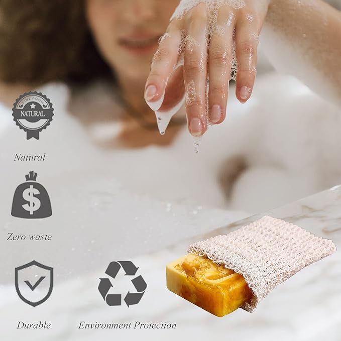 Soap Bag,5 Packs Bar Saver Pouch,Sisal Soap Saver Bag Mesh for Exfoliating, Shower,Scrubber
