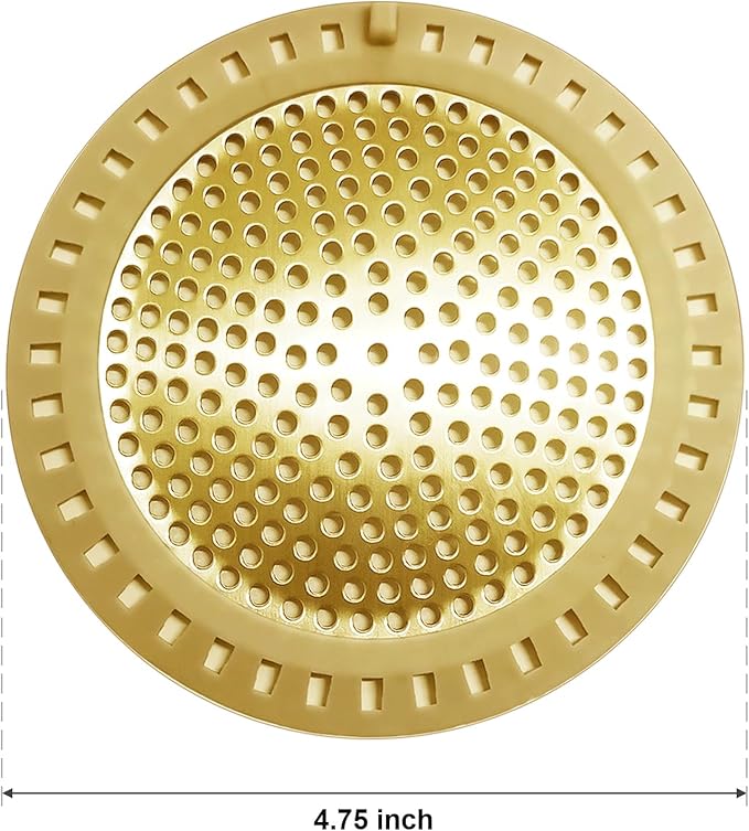 Seatery 2PCS Hair Catcher Shower Drain/Strainer/Cover/Filter/Trap, Bathtub Drain Cover Hair Catcher, Hair Stopper for Bathroom Sink/Floor Drain, Stainless Steel and Silicone Drain Strainer, Gold