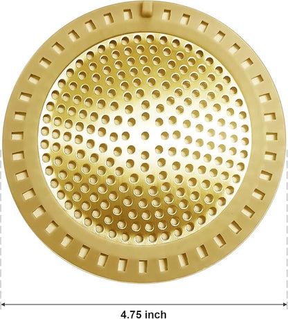 Seatery 2PCS Hair Catcher Shower Drain/Strainer/Cover/Filter/Trap, Bathtub Drain Cover Hair Catcher, Hair Stopper for Bathroom Sink/Floor Drain, Stainless Steel and Silicone Drain Strainer, Gold